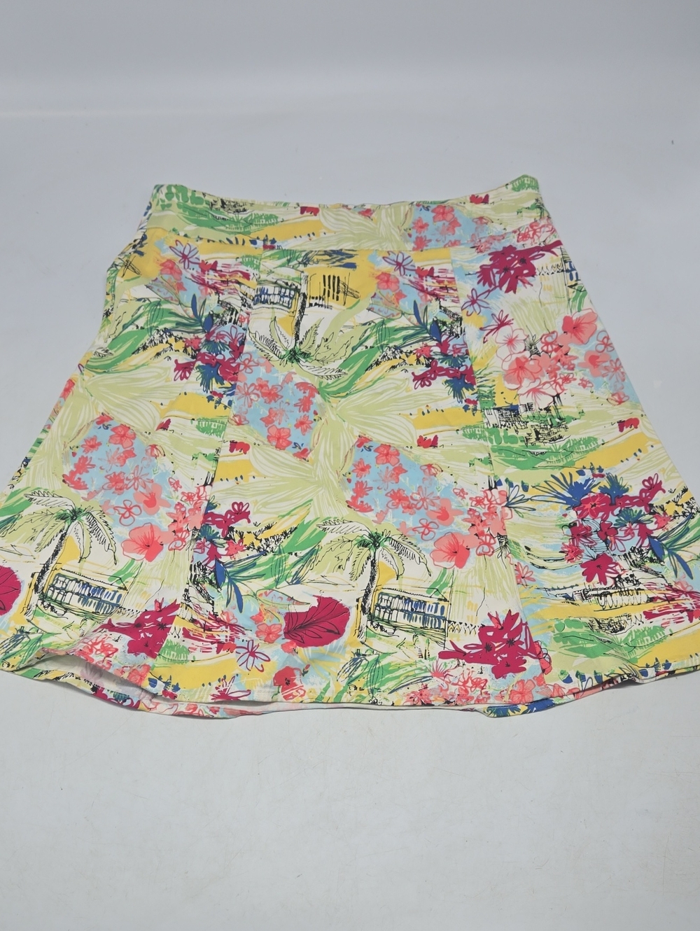 Vintage Blue Tropical Floral A-Line Skirt 10